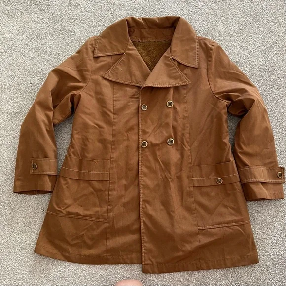 Vintage Sears Button Tan Coat w Removable Lining - Picture 5 of 10